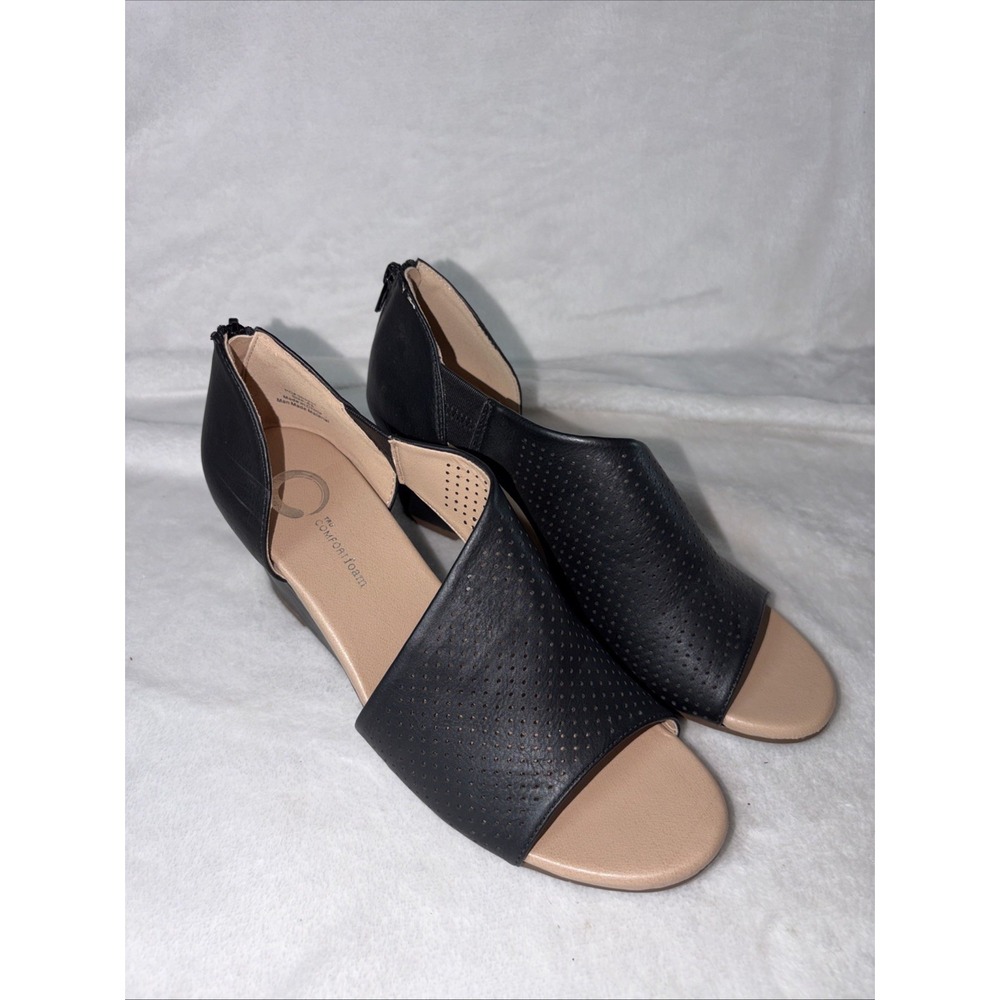 Journee Aretha Perforated Peep Toe Wedge‎ Sandals Black 8.5 Tru Comfort Everyday